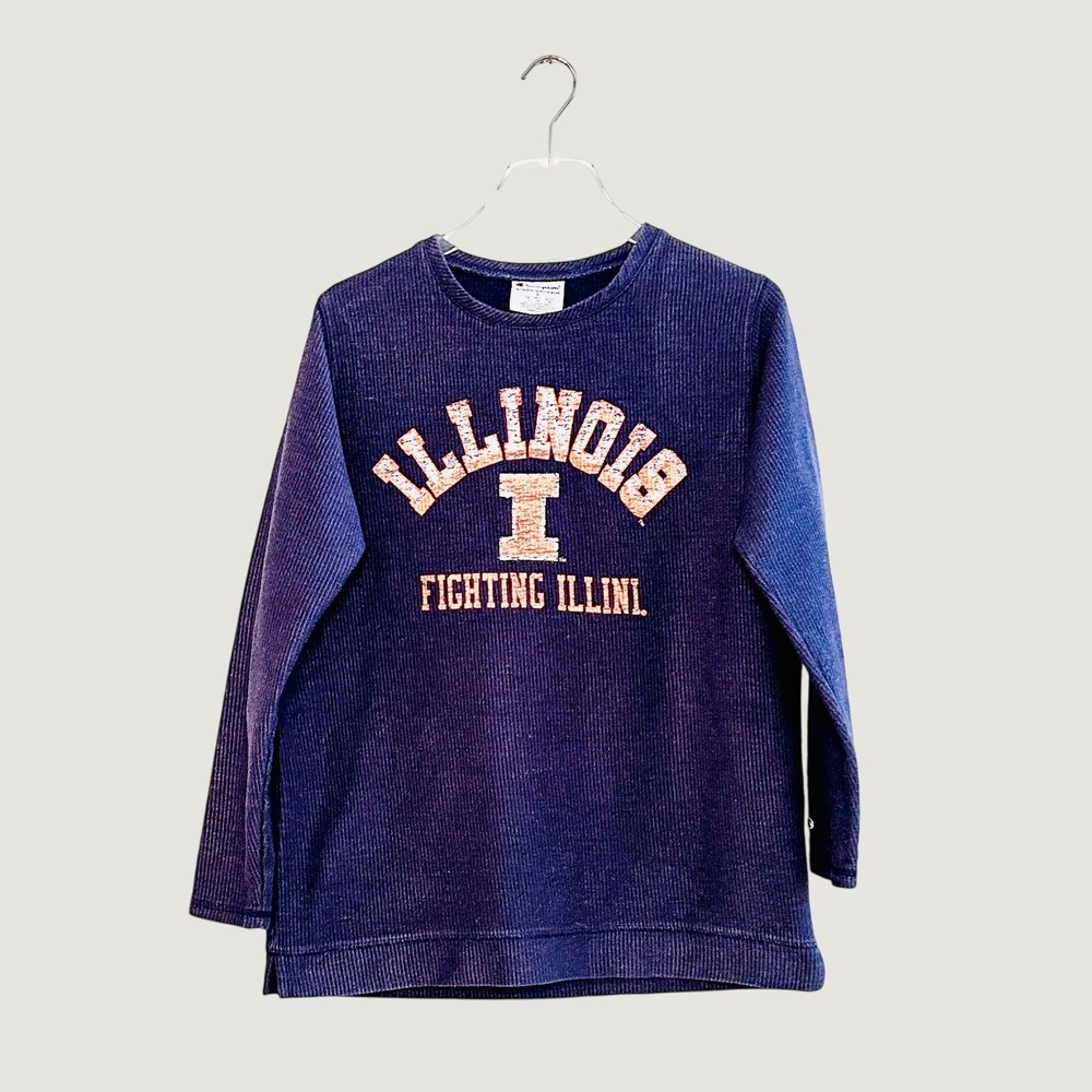 Champion Illinois Fighting Illini Corded Sweatshirt Navy Blue Small NCAA Ribbed